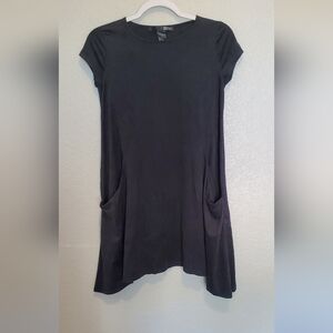 💚5/$25 Rebel Sugar Black Faux Suede Shift Babydoll Dress Pockets Size Medium